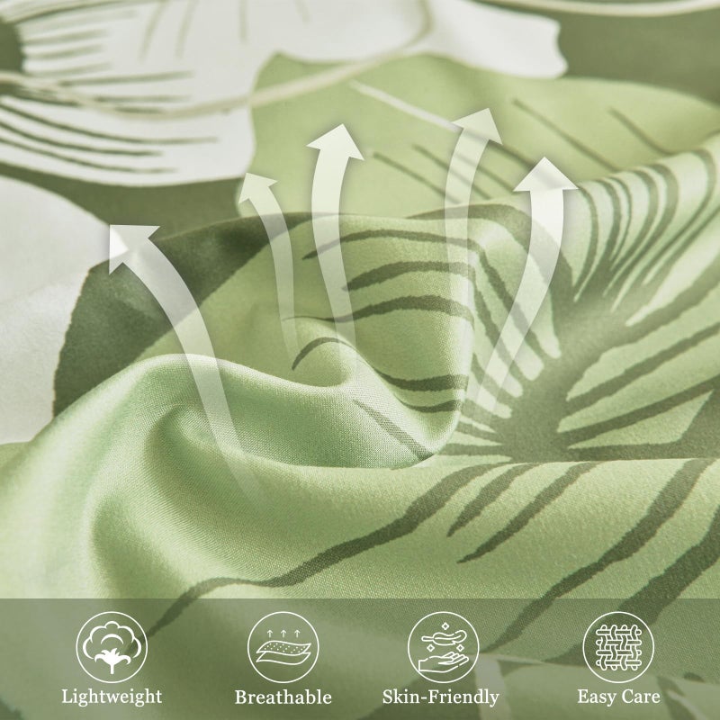 DJY 3 Pieces Duvet Cover Set Queen Sage Green Floral Pattern Comforter Cover Elegant Boho Floral Duvet Cover with 2 Pillow Cases Lightweight Microfiber Bedding Duvet Cover Set All Season 90"x90" - Image 4