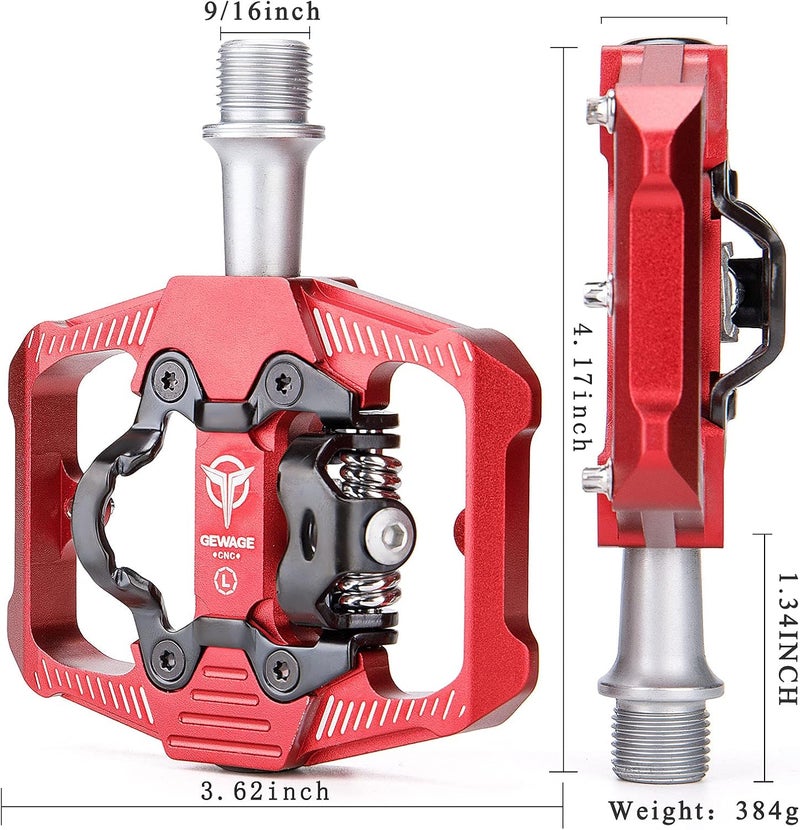 GEWAGE Bicycle Pedals for SPD, 3 Sealed Bearings, Double Function, Flat and Click Pedal, Lightweight Aluminium MTB Pedals 9/16 Inch with Cleats for MTB, Road Bike - Image 2