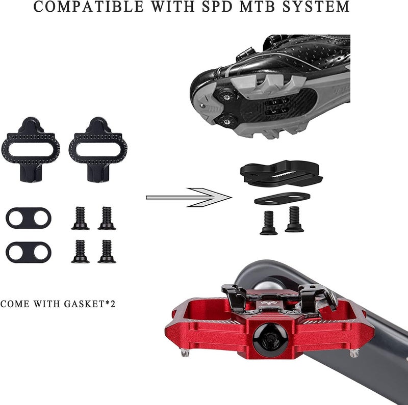 GEWAGE Bicycle Pedals for SPD, 3 Sealed Bearings, Double Function, Flat and Click Pedal, Lightweight Aluminium MTB Pedals 9/16 Inch with Cleats for MTB, Road Bike - Image 3