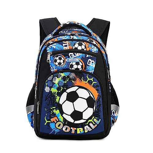 Cusangel Boys Backpack,Soccer Backpack for Boys,Grades 1-4 Football Print Bookbag for Kids Multi Compartment, Chest Strap Side Pockets 16 Inch - Image 1