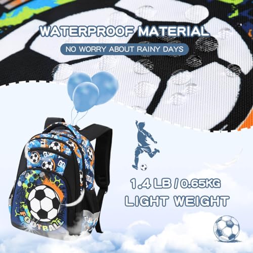 Cusangel Boys Backpack,Soccer Backpack for Boys,Grades 1-4 Football Print Bookbag for Kids Multi Compartment, Chest Strap Side Pockets 16 Inch - Image 3