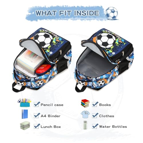 Cusangel Boys Backpack,Soccer Backpack for Boys,Grades 1-4 Football Print Bookbag for Kids Multi Compartment, Chest Strap Side Pockets 16 Inch - Image 5