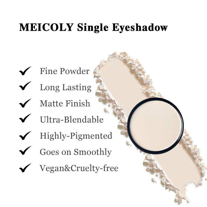 MEICOLY ظلال عيون فردية باللون الأبيض الفاتح من MEICOLY مع مرآة، ظلال عيون بيج غير لامع لمكياج الهالوين، ظلال عيون مسحوق مضغوط، لون جفن غير لامع، صبغة عالية، تدوم طويلاً، مقاومة للماء - Image 3
