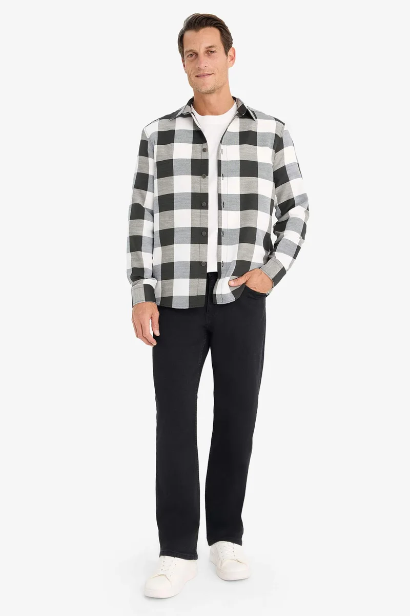 ديفاكتو Regular Fit Polo Collar Cotton Long Sleeve Shirt