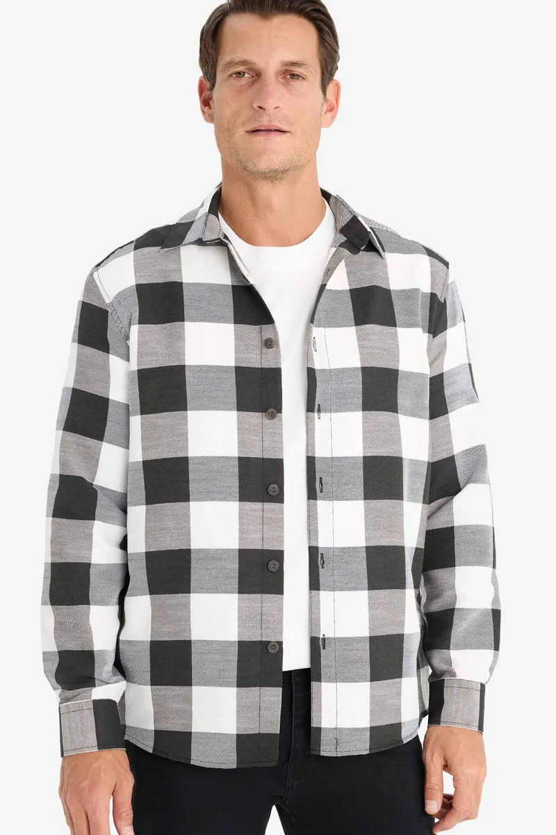 ديفاكتو Regular Fit Polo Collar Cotton Long Sleeve Shirt
