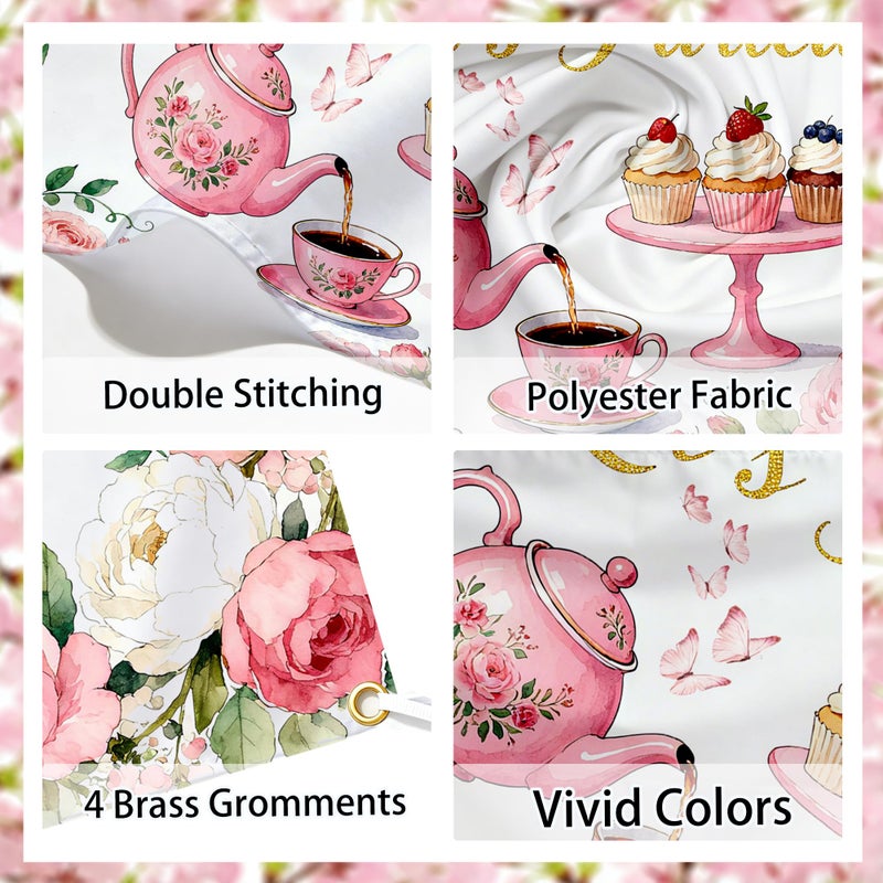 Gaofly Tea Party Backdrop 6x4FT â€“ Let's Partea Banner Decorations with 19.69ft Ribbon, Floral Teapot Background for Tea Party Decorations, Birthday Baby Shower Photo Booth Props - Image 3