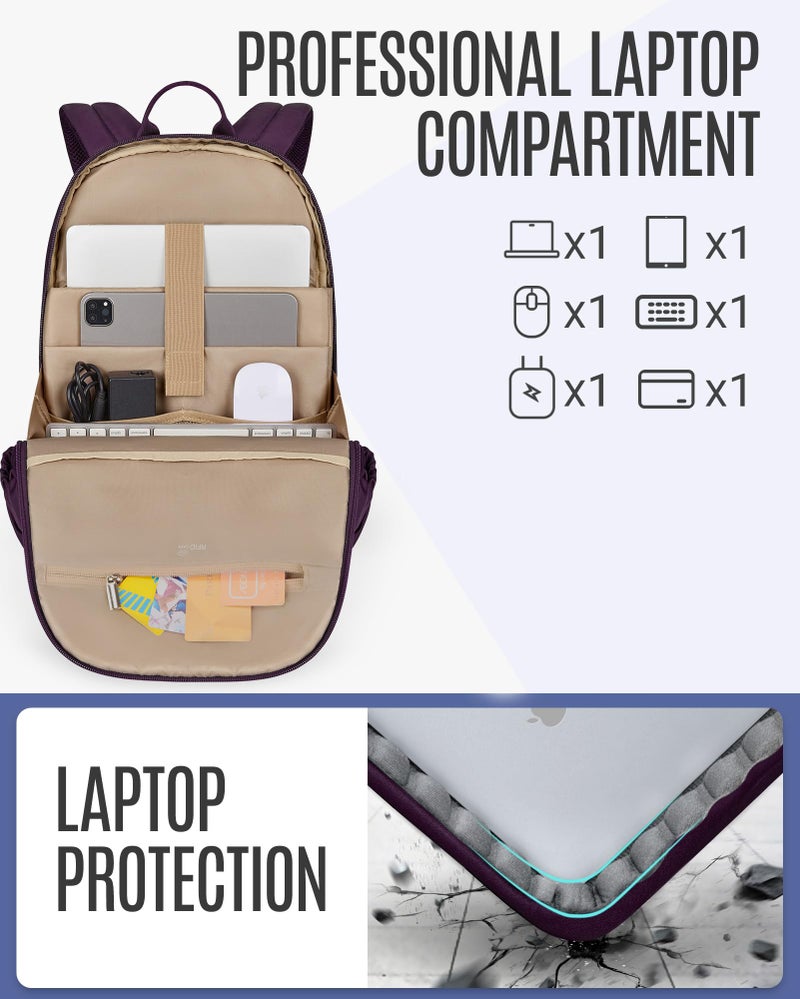 LIGHT FLIGHT Travel Laptop Backpack Women, 15.6 Inch Laptop Backpack with USB Charging Hole, Water Resistant College Bookbag, Black Computer Backpacks for Work, Grayish Pink… - Image 5