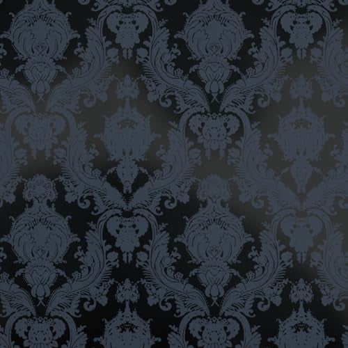 Tempaper Textured Black Damsel Removable Peel and Stick Damask Wallpaper, 20.5 in X 16.5 ft, Made in the USA - Image 1