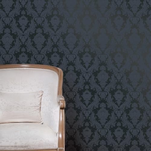 Tempaper Textured Black Damsel Removable Peel and Stick Damask Wallpaper, 20.5 in X 16.5 ft, Made in the USA - Image 4