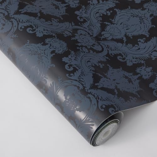 Tempaper Textured Black Damsel Removable Peel and Stick Damask Wallpaper, 20.5 in X 16.5 ft, Made in the USA - Image 2