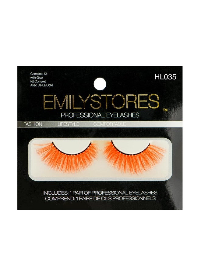 EMILYSTORES Orange Eyelashes Colored Halloween Lashes For Costume Dramatic Long Eye Lashes Masquerade Party Cosplay Makeup Lashes 1 Pair (Orange) - Image 2
