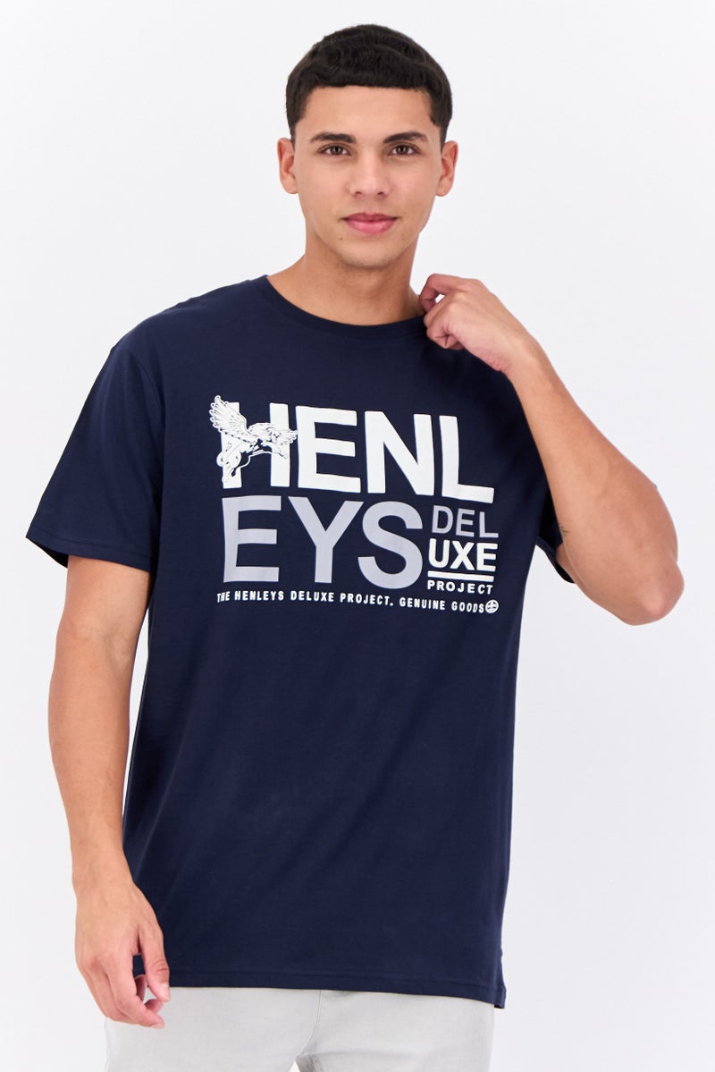 Henleys Men Crew Neck Short Sleeves Graphic T-Shirt, Navy - Image 1