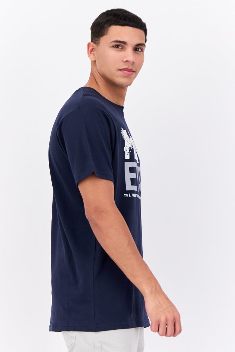 Henleys Men Crew Neck Short Sleeves Graphic T-Shirt, Navy - Image 2