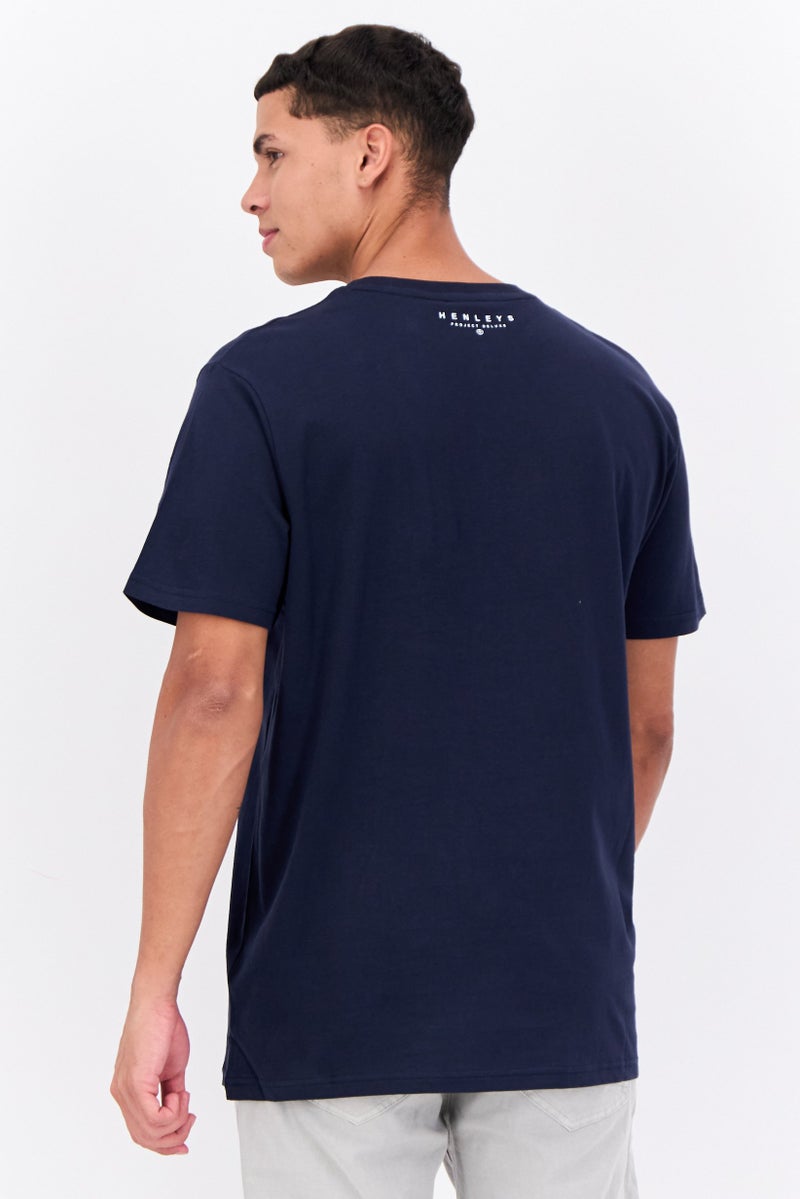 Henleys Men Crew Neck Short Sleeves Graphic T-Shirt, Navy - Image 3