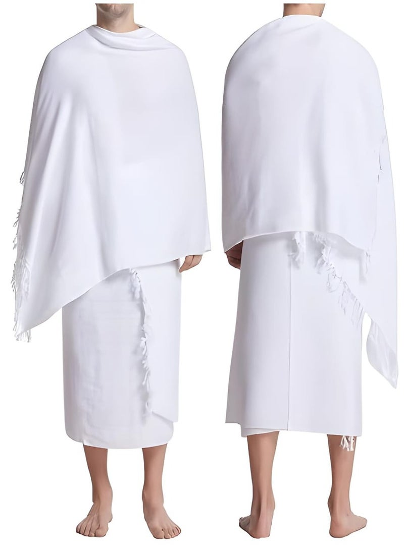 REBENUO Ihram clothes for men for Hajj and Umrah - 2 white towels - 100% natural healthy combed cotton towels, weight 1800 grams  - Image 3