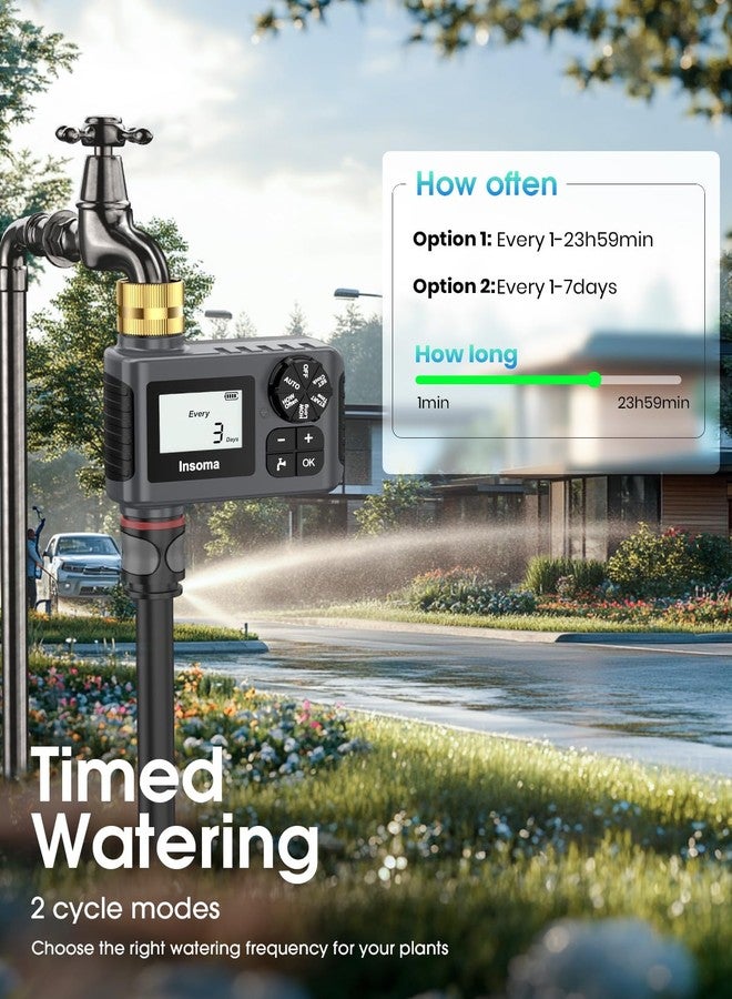 Insoma Water Timer for Garden Hose with Brass Inlet & Outlet, Hose Timer with AUTO/Manual/Rain Delay Mode, Outdoor Sprinkler Timers for Automatic Drip Irrigation System Yard Lawn Watering, 1 Outlet - Image 3
