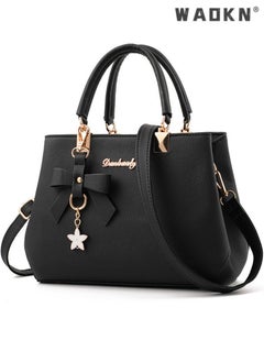 WAOKN Women's New Fashion Bow Decorated Handbag, Ladies Simple Large-capacity Shoulder Bag, Crossbody Bag, Elegant Multi-pocket Tote Bag Carrying Bag(Black)  - Image 1