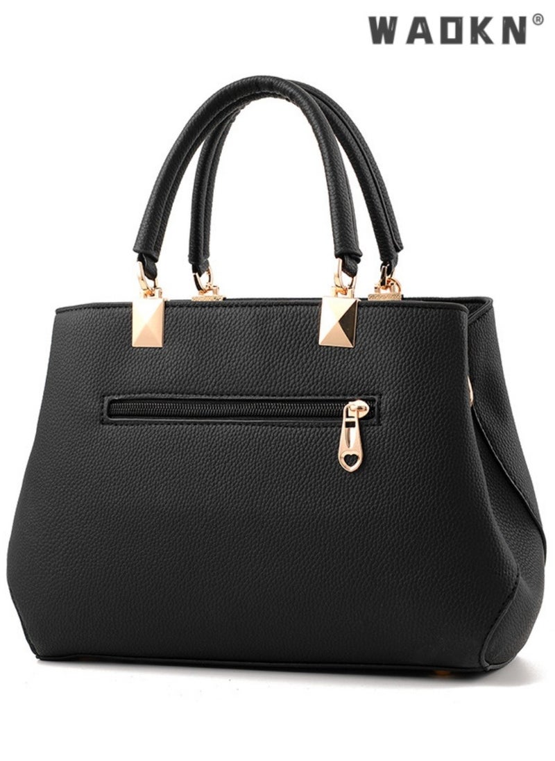 WAOKN - Women's New Fashion Bow Decorated Handbag, Ladies Simple Large-capacity Shoulder Bag, Crossbody Bag, Elegant Multi-pocket Tote Bag Carrying Bag(Black) - Image 1