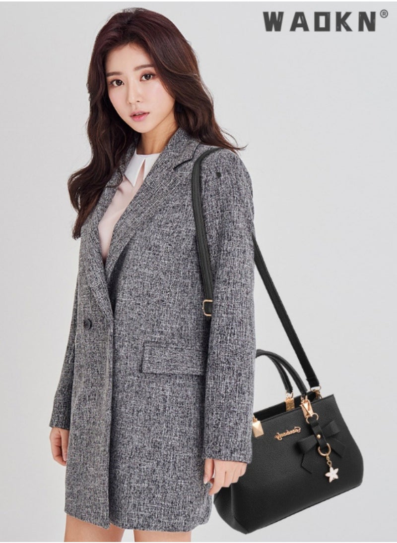 WAOKN - Women's New Fashion Bow Decorated Handbag, Ladies Simple Large-capacity Shoulder Bag, Crossbody Bag, Elegant Multi-pocket Tote Bag Carrying Bag(Black) - Image 1