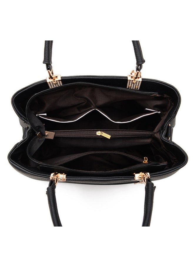 WAOKN - Women's New Fashion Bow Decorated Handbag, Ladies Simple Large-capacity Shoulder Bag, Crossbody Bag, Elegant Multi-pocket Tote Bag Carrying Bag(Black) - Image 1