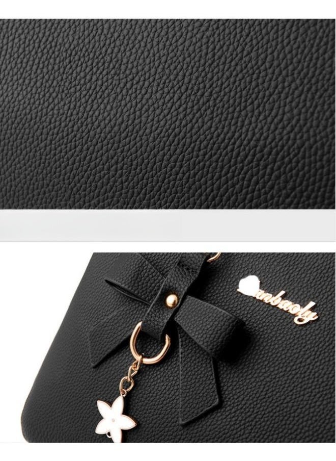 WAOKN - Women's New Fashion Bow Decorated Handbag, Ladies Simple Large-capacity Shoulder Bag, Crossbody Bag, Elegant Multi-pocket Tote Bag Carrying Bag(Black) - Image 1