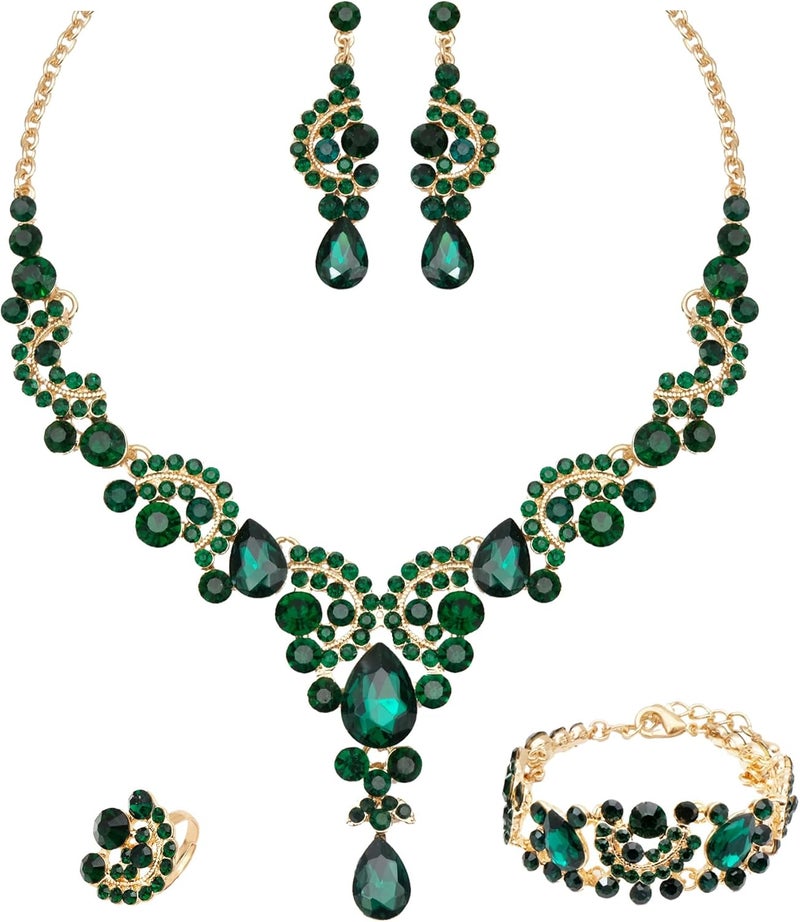 CSY Elegant Crystal Necklace Earrings Bracelet Ring Bridal Wedding Party Costume Jewelry Sets for Brides Women - Image 1