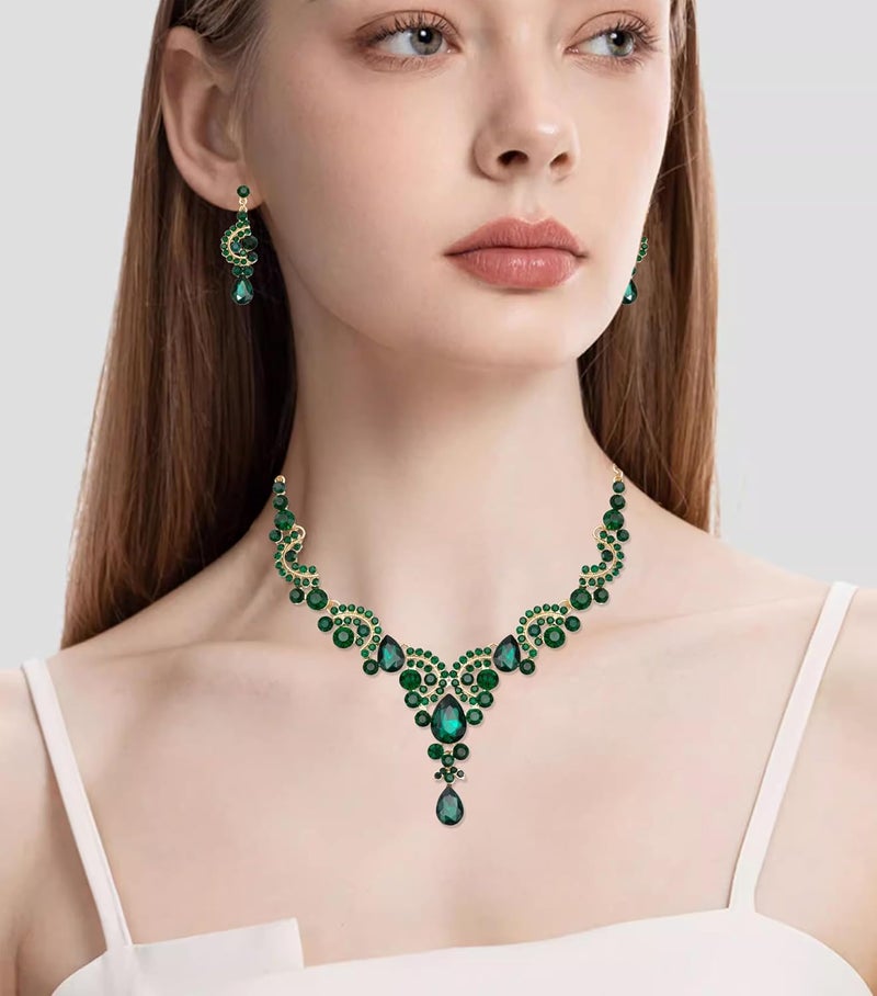 CSY Elegant Crystal Necklace Earrings Bracelet Ring Bridal Wedding Party Costume Jewelry Sets for Brides Women - Image 2
