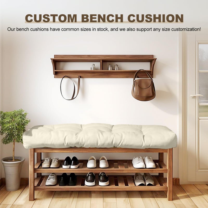 ThinMay Bench Cushion 36 inches,Indoor/Outdoor Non-Slip Tufted Cushions, Premium Waterproof Linen, Soft Piano Sofa Cushions, Entryway Storage, Bay Window, High-Density Memory Foam(Light Beige-36x14x4in) - Image 2