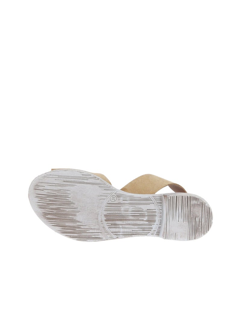 BUENO Women's Camel Beige Suede Slingback Sandals – Open-Toe Flat Summer Shoes with White-Washed Sole for Casual and Everyday Wear - Image 5