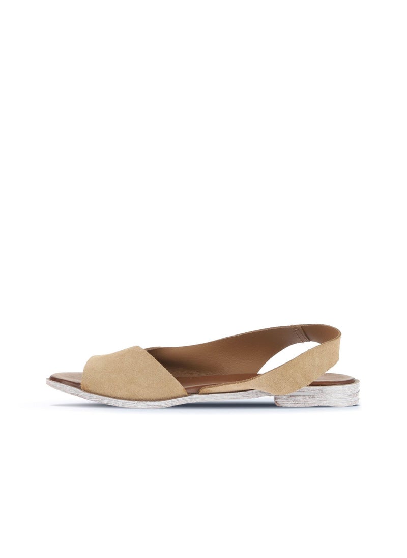 BUENO Women's Camel Beige Suede Slingback Sandals – Open-Toe Flat Summer Shoes with White-Washed Sole for Casual and Everyday Wear - Image 3