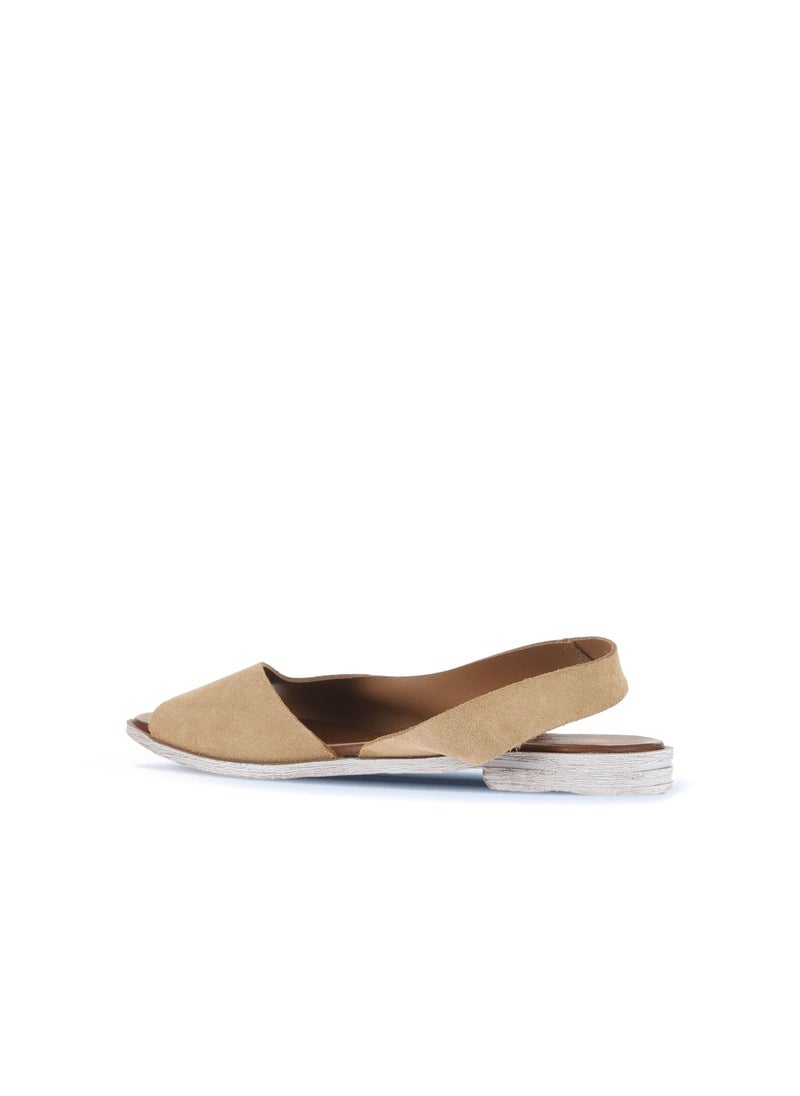 BUENO Women's Camel Beige Suede Slingback Sandals – Open-Toe Flat Summer Shoes with White-Washed Sole for Casual and Everyday Wear - Image 4