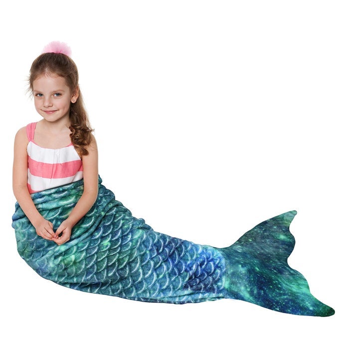 KIDS MERMAID TAIL BLANKET COZY MERMAID SLEEPING BAG FOR GIRLS FISH SCALE PATTERN MERMAID GIFT FOR GIRLS