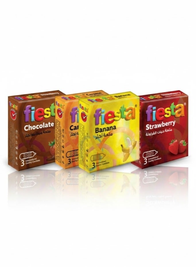 Fiesta Condom Set, Assorted Flavors - 4 Packs of 3 Pieces - Image 1
