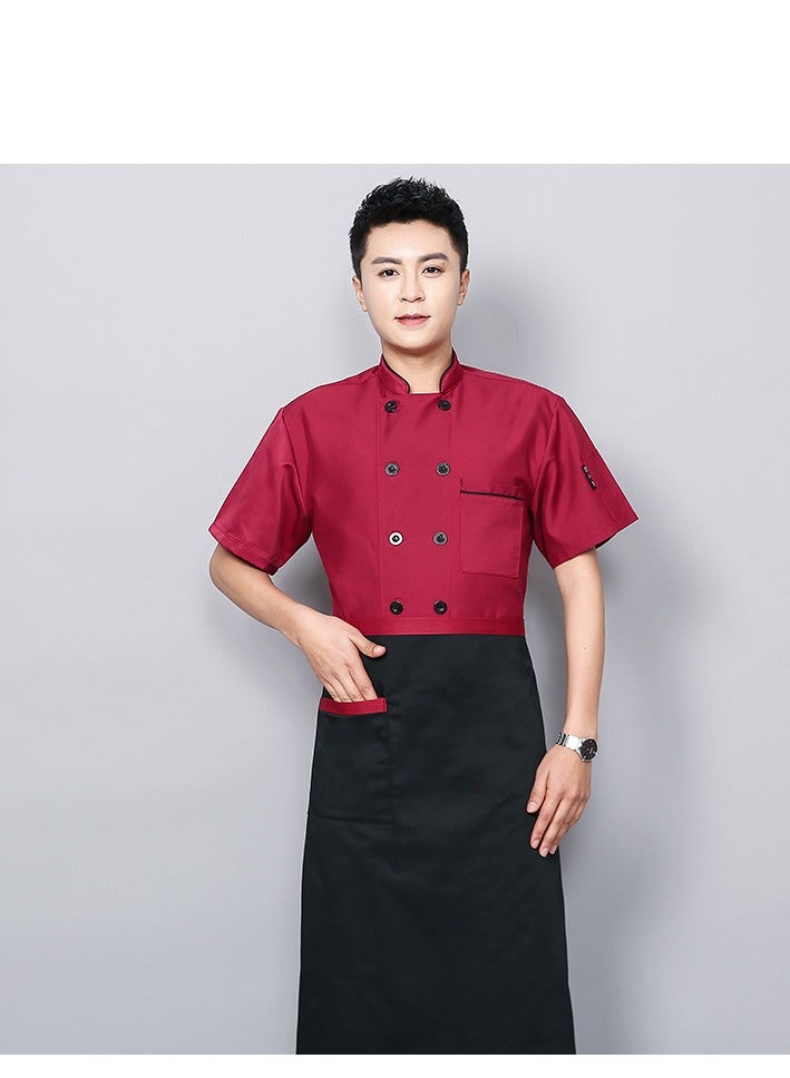 Loquat Chef Uniform Apron Suit Short Sleeves with a Hat Suitable For Hotel Western Restaurant Red - Image 2