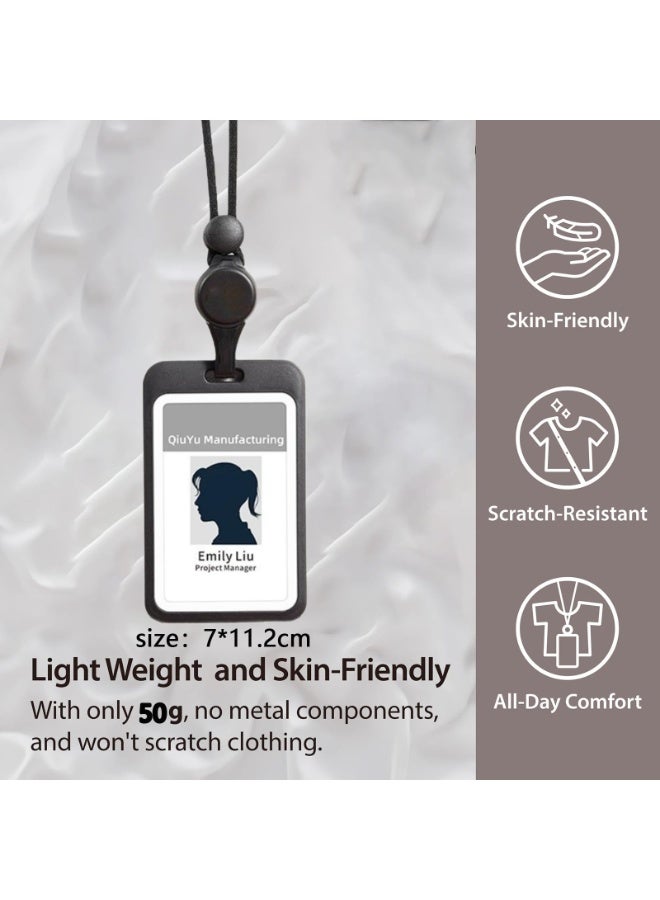 حامل بطاقة هوية فاخر قابل للسحب مع مشبك أمان، سعة تخزين كبيرة، حزام رقبة قطني ناعم قابل للتعديل، حامل بطاقة هوية عمودي، للموظفين وموظفي المكاتب (أسود - عمودي) - Image 3
