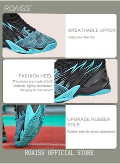 roaiss High Top Basketball Sneakers for Men Flame Pattern Outdoor Non-slip Trainers Trendy Casual Lightweight Sports Shoes Men's Elastic Thick Sole Athletic Shoes for Teenagers Black Blue  - Image 5