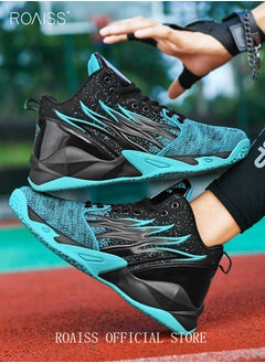 roaiss High Top Basketball Sneakers for Men Flame Pattern Outdoor Non-slip Trainers Trendy Casual Lightweight Sports Shoes Men's Elastic Thick Sole Athletic Shoes for Teenagers Black Blue  - Image 4