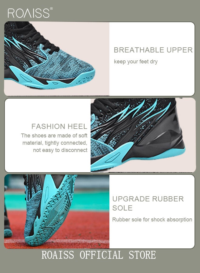 roaiss High Top Basketball Sneakers for Men Flame Pattern Outdoor Non-slip Trainers Trendy Casual Lightweight Sports Shoes Men's Elastic Thick Sole Athletic Shoes for Teenagers Black Blue Colorblock Sneakers  - Image 5