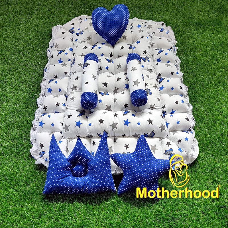 MOTHERHOOD MOTHERHOOD Rectangle Baby Tub Bed and 5 pc Pillow Luxury Mattress Bed Sleeper Bedding Set Safe Cotton Fabric with RFilled UltraSoft Comfortable for Newborn to Toddlers ZBlue - Image 4