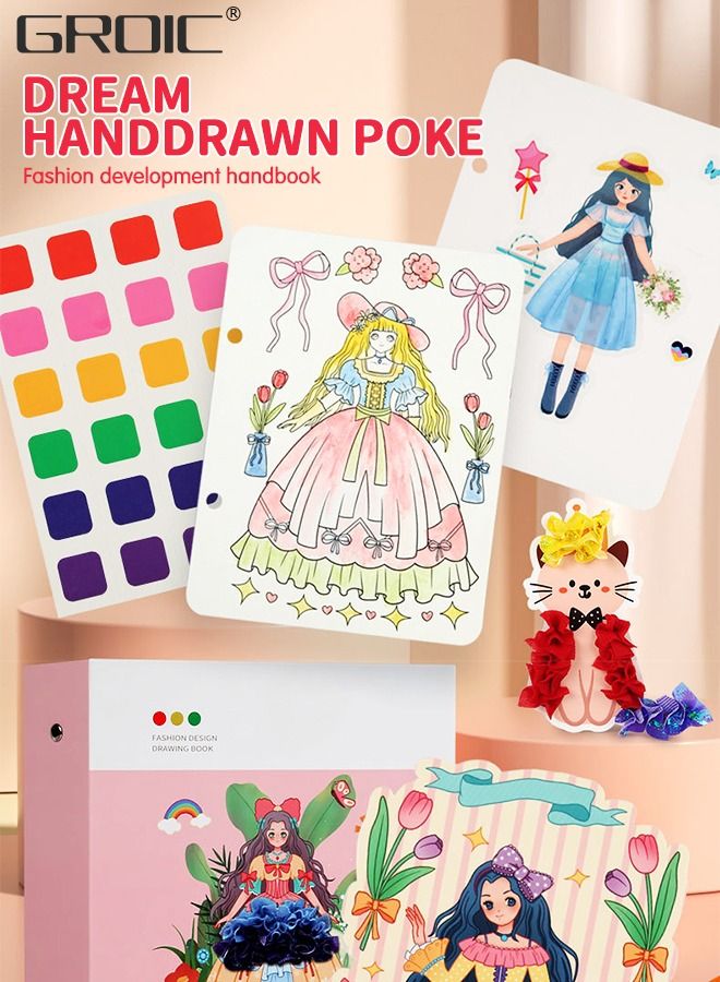 GROIC Arts and Crafts Kits for Kids, Creative Poke Art Fabric Puzzle Puncture Painting for Girls, Fashion Designer Kit,  DIY Poking Drawing Dress Up Boards,Art Paper Craft Kit - Image 2