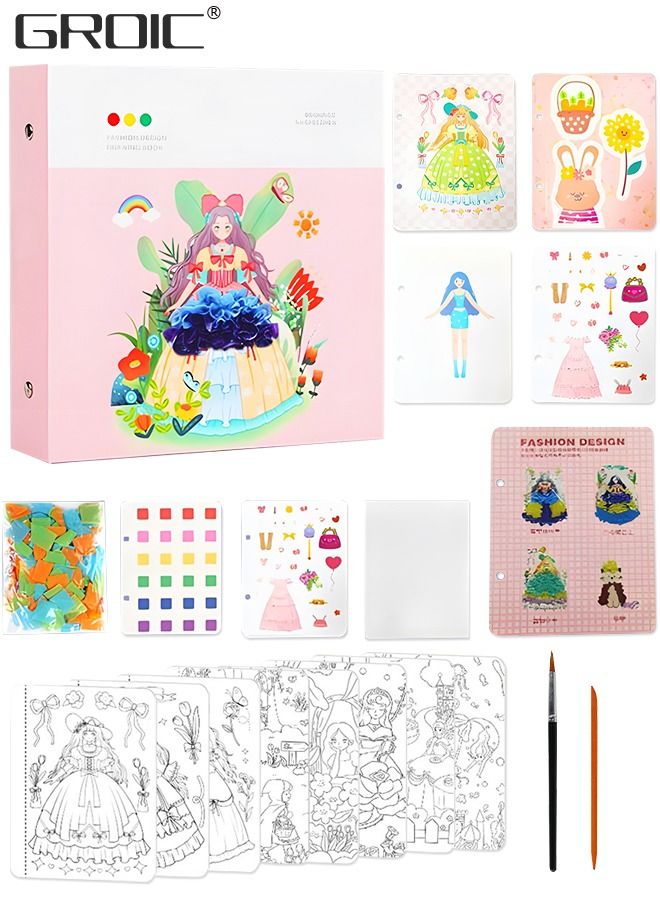 GROIC Arts and Crafts Kits for Kids, Creative Poke Art Fabric Puzzle Puncture Painting for Girls, Fashion Designer Kit,  DIY Poking Drawing Dress Up Boards,Art Paper Craft Kit - Image 1