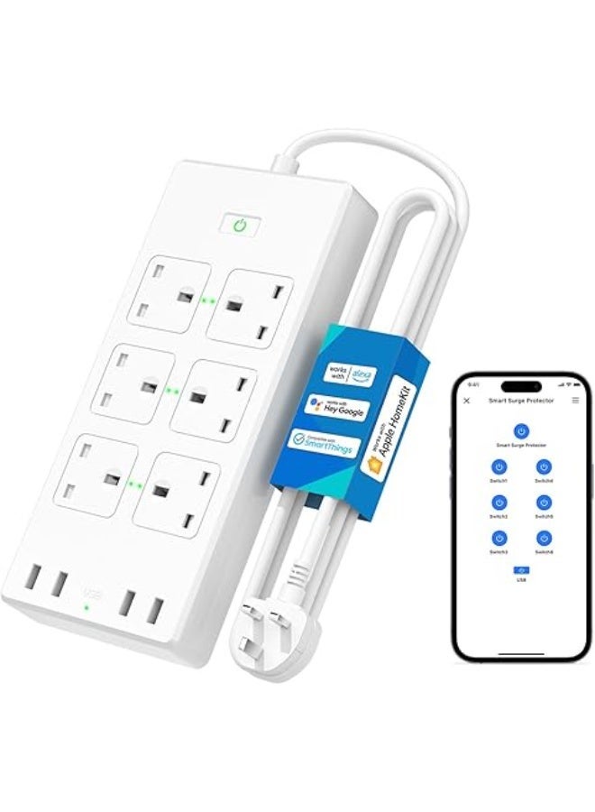 meross WIFI Power Strip, 6 AC Outlets 4 USB Ports Extension Lead, Compatible with Apple - Image 1