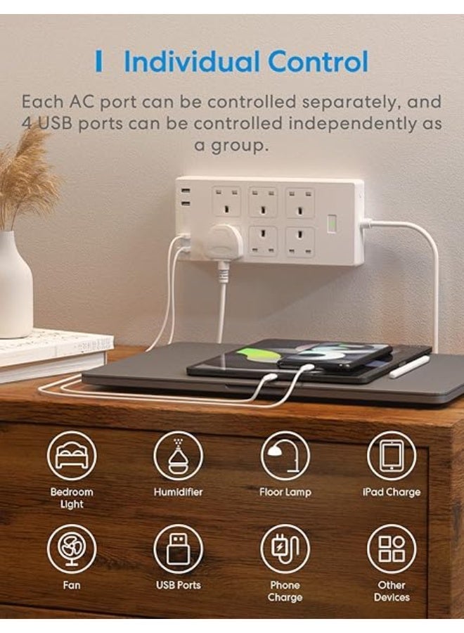 meross WIFI Power Strip, 6 AC Outlets 4 USB Ports Extension Lead, Compatible with Apple - Image 2