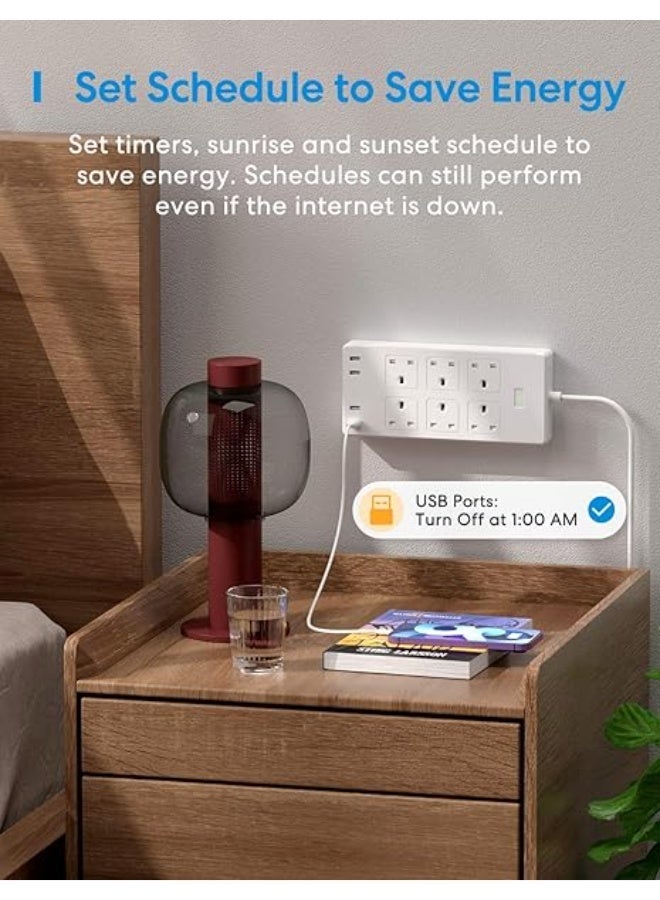 meross WIFI Power Strip, 6 AC Outlets 4 USB Ports Extension Lead, Compatible with Apple - Image 3