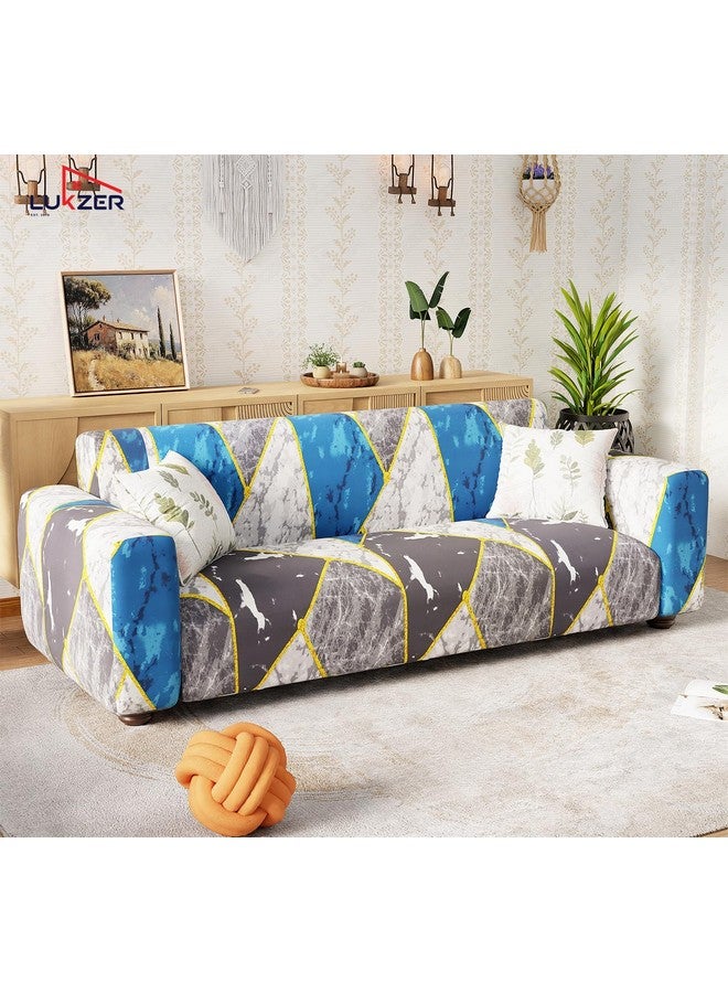 Lukzer 5 Seater Colorful Marble Universal Sofa Cover 3+1+1 Seater | 360° Fully Covered Anti-Slip Washable Couch Cover Protecter | 140 GSM Stretch Fit Polyester + Spandex Slipcover (SC-033-05) - Image 3