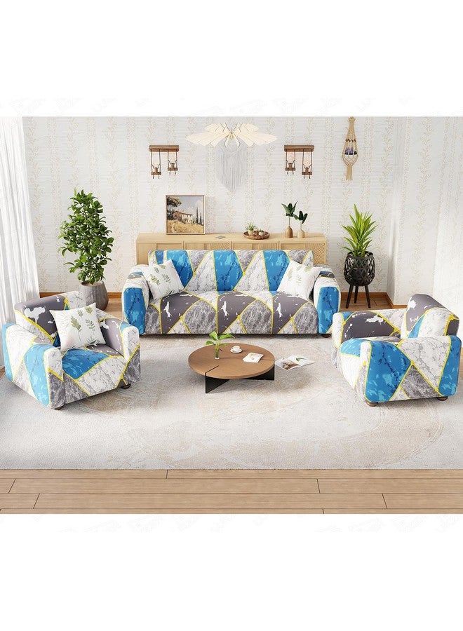 Lukzer 5 Seater Colorful Marble Universal Sofa Cover 3+1+1 Seater | 360° Fully Covered Anti-Slip Washable Couch Cover Protecter | 140 GSM Stretch Fit Polyester + Spandex Slipcover (SC-033-05) - Image 1