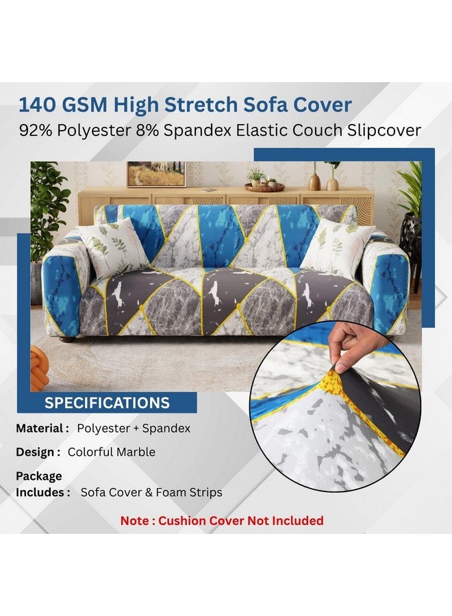 Lukzer 5 Seater Colorful Marble Universal Sofa Cover 3+1+1 Seater | 360° Fully Covered Anti-Slip Washable Couch Cover Protecter | 140 GSM Stretch Fit Polyester + Spandex Slipcover (SC-033-05) - Image 5