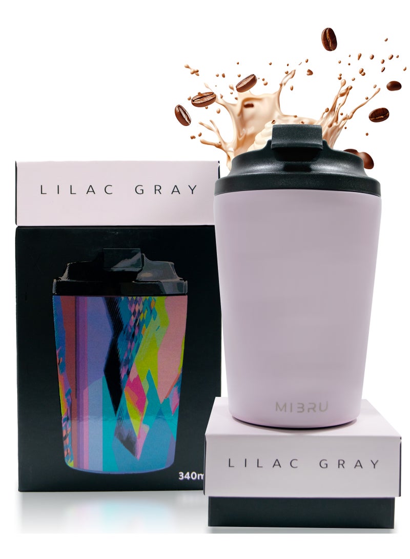 MIBRU Coffee Mug, Ceramic Interior Vacuum-Insulated Travel Mug, Double Wall Leak-Proof Thermos Vacuum Tumbler - 12oz 340ml Coffee Cup (LILAC GRAY) - Image 2