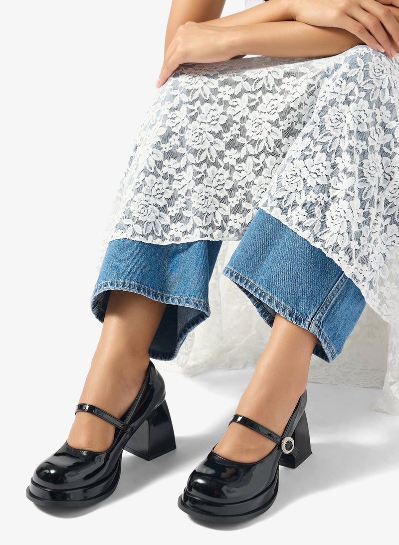 Ginger Platform Chunky High Heel Strap Buckle Detail Mary Janes - Image 5