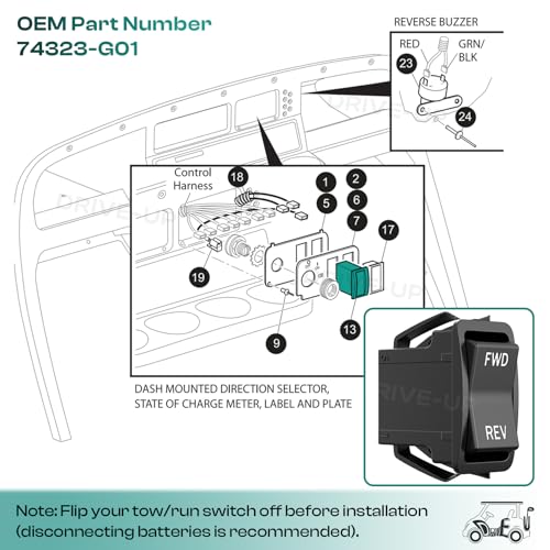 Drive-up EZGO Forward Reverse Switch, Golf Cart Forward Reverse Switch Fits EZGO TXT, PDS Electric 2003-Up Golf Carts, OEM 74323-G01 - Image 5